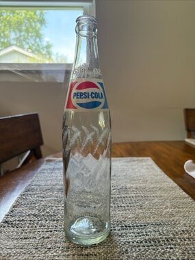 Pepsi-Cola Clear Glass Bottle with Red and Blue Logo
